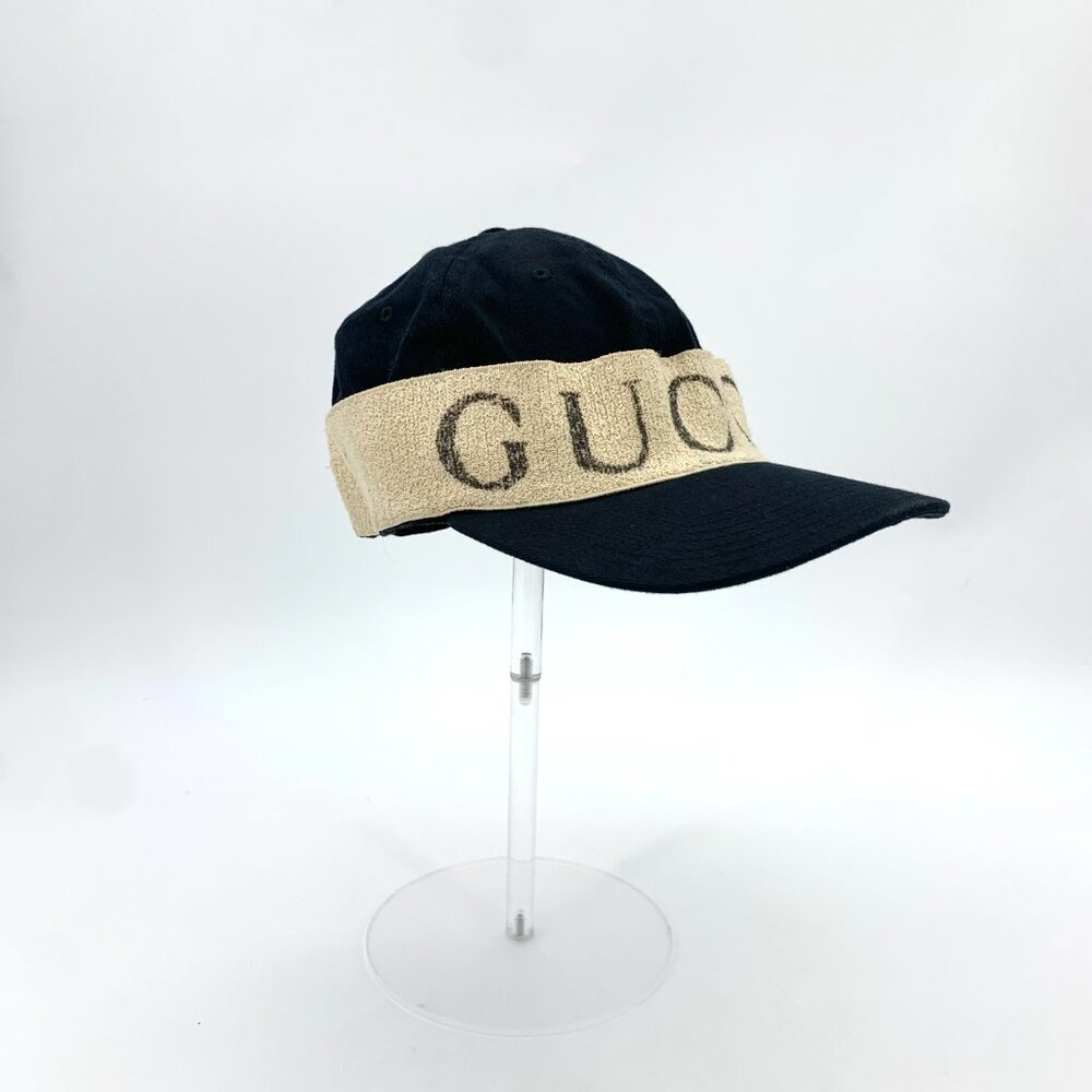 X17104 Gucci black logo cotton cap with brim 7.5cm circumference 60cm XL slight - Picture 2 of 9
